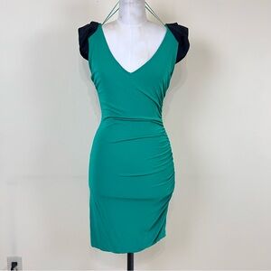 JAY GODFREY kelly green knit jersey ruched body con mini dress